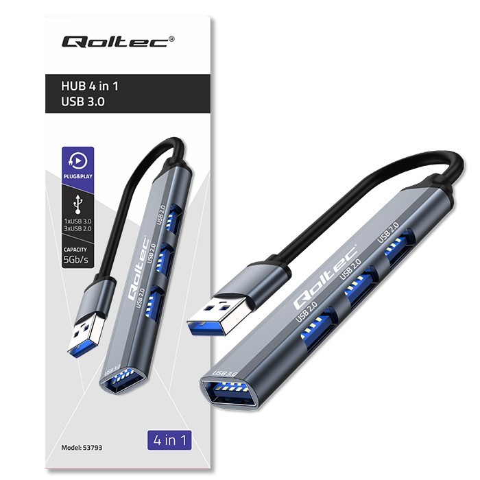 Centratorius adapteris usb 3.0 4in1 3x 2.0 qoltec