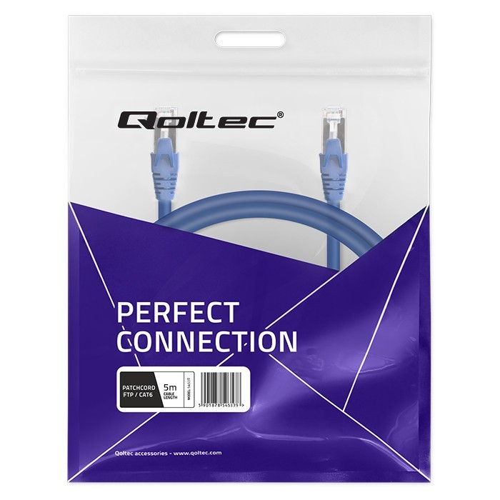 Tinklo laidas kabelis sujungimo ftp cat6 2 x rj-45 5 m didelės spartos auksinis ekranuotas qoltec