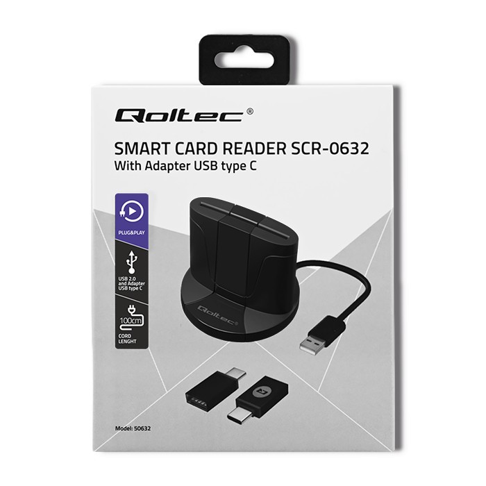 Qoltec išmanusis id lustinių kortelių skaitytuvas scr 0632, usb