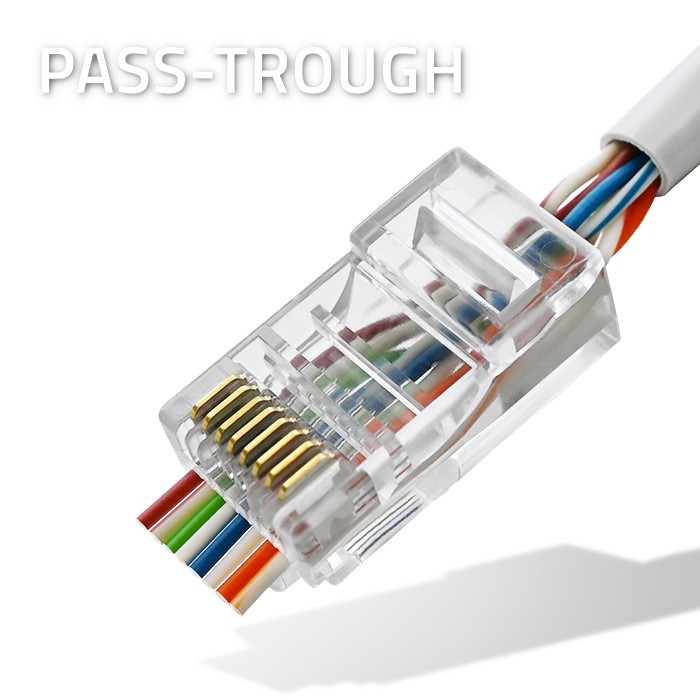 Kištukas praėjimo jungtis rj45 cat6 utp paauksuoti kontaktai 100 vienetų qoltec