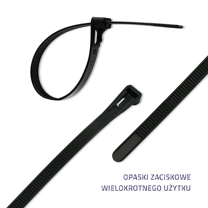 Nenurodyta kaklaraiščiai spaustukai daugkartinio naudojimo 72*350 mm 100 vnt. nailonas66 uv juodi qoltec