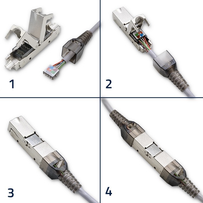 Tinklo laidas kištukas rj45 be įrankių stp cat6a lizdas kaištis t568b t568a qoltec