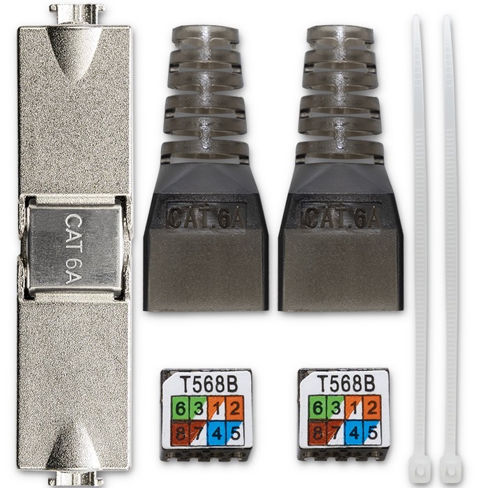 Tinklo laidas kištukas rj45 be įrankių stp cat6a lizdas kaištis t568b t568a qoltec