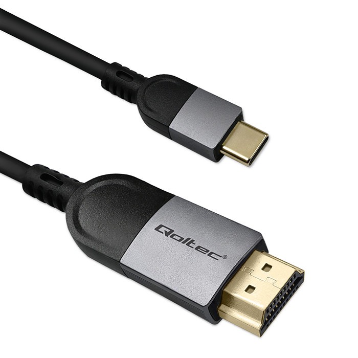 Hdmi laidas qoltec usb-c ir hdmi didelės spartos 4k 60 hz 32awg 2 m adapterio kabelis