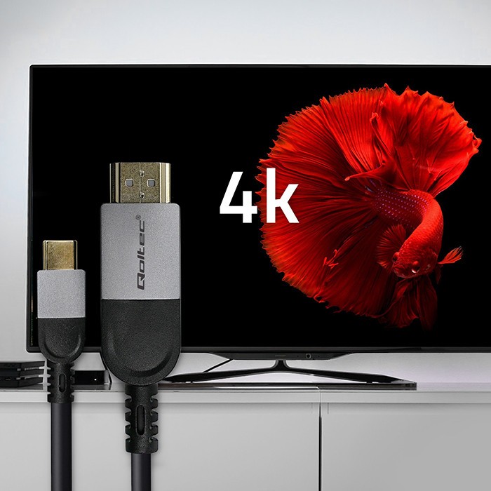 Hdmi laidas qoltec usb-c ir hdmi didelės spartos 4k 60 hz 32awg 2 m adapterio kabelis