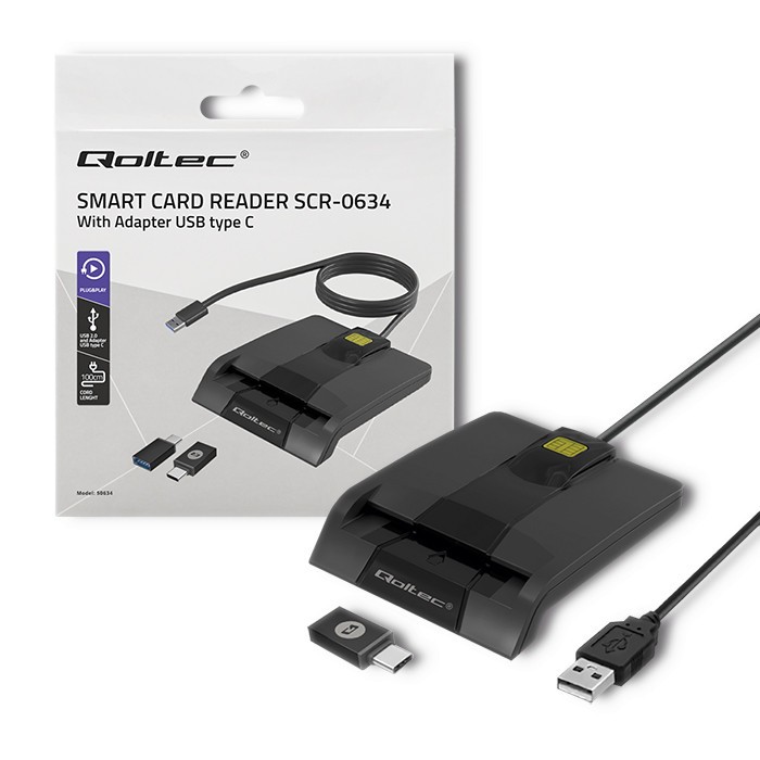 Qoltec išmanusis išmanusis id kortelių skaitytuvas, usb tipas c