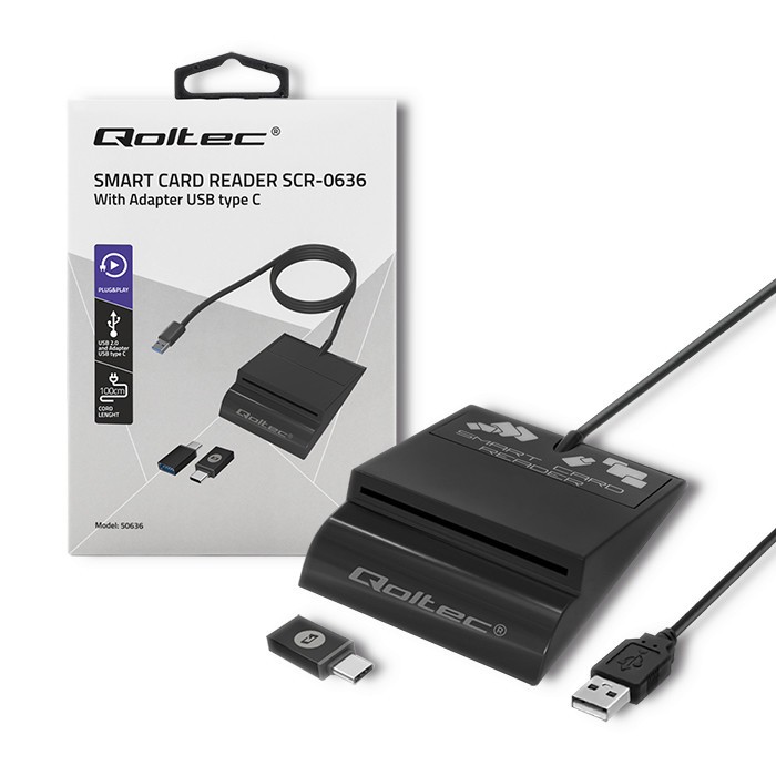 Qoltec išmanusis išmanusis id kortelių skaitytuvas, usb tipas c