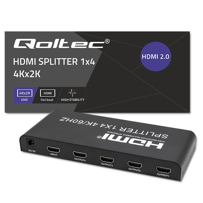 Qoltec 51799 aktyvus hdmi skirstytuvas 4 x hdmi 4k x 2k | 6gb/s | 60 hz