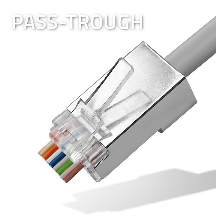 Kištukas jungtis rj45 cat6 ftp praėjimas per paauksuoti kontaktai 100 vienetų qoltec