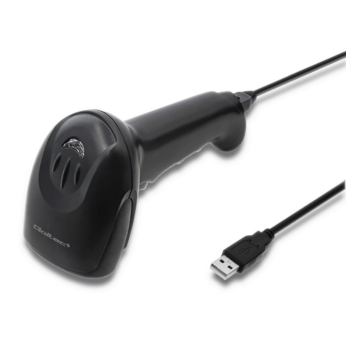 Skeneris qoltec 50866 lazerinis brūkšninių kodų skaitytuvas 1d | ccd | usb | juoda