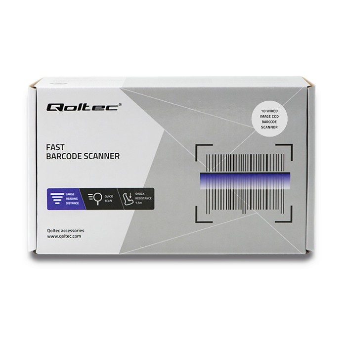 Skeneris qoltec 50866 lazerinis brūkšninių kodų skaitytuvas 1d | ccd | usb | juoda
