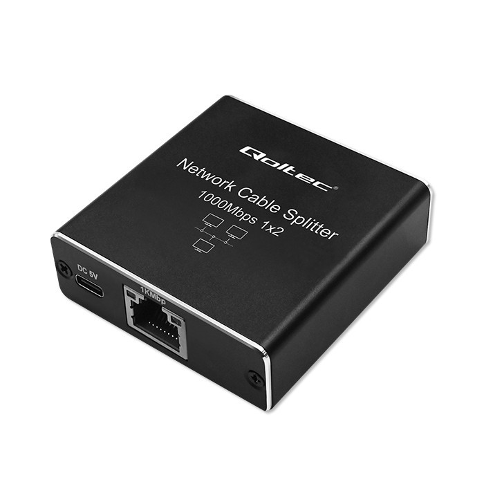 Skirstytuvas skirstytuvas mini komutatorius 1x2 prievadas rj45 1000mbps usb-c aliuminis qoltec