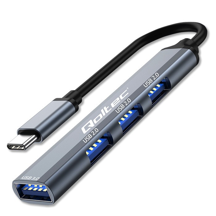 Centratorius adapteris usb-c 3.1 4in1 usb 3.0 3x 2.0 qoltec