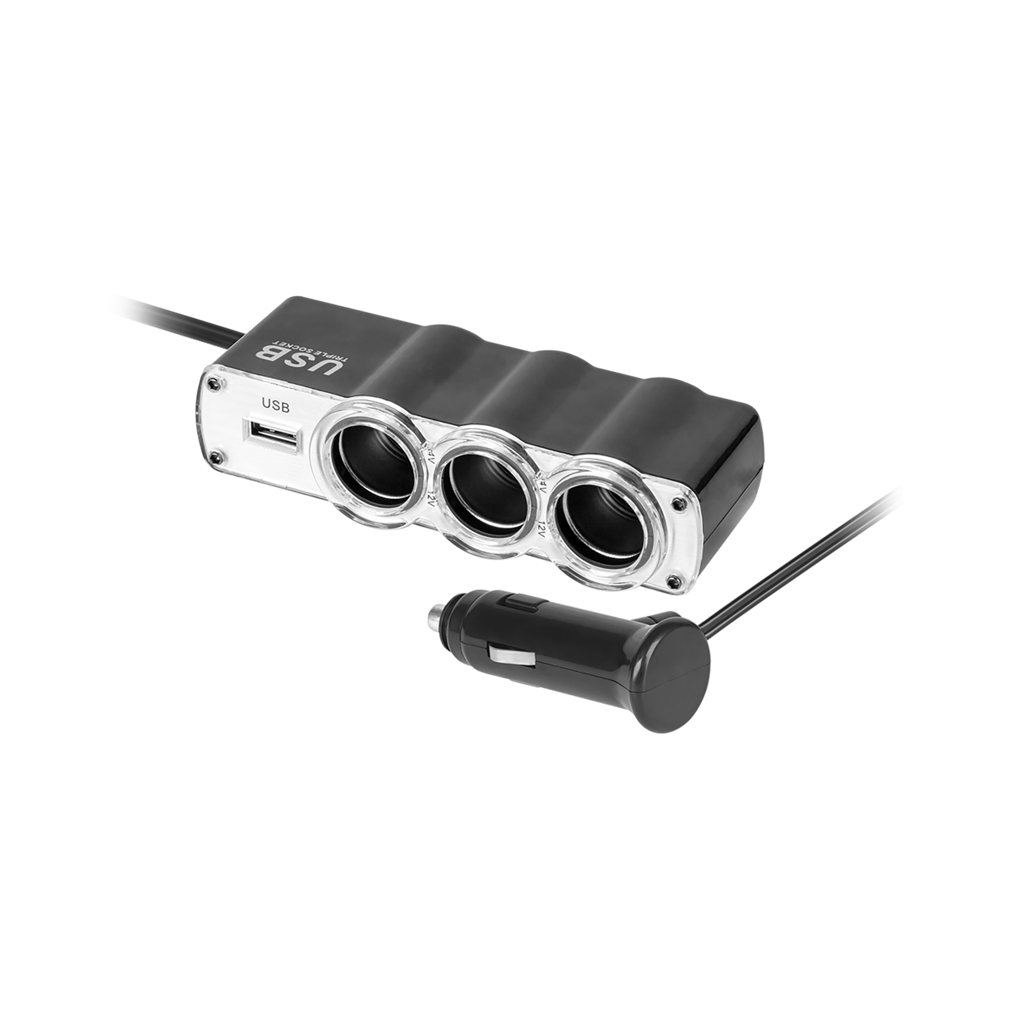 Cigarečių žiebtuvėlio lizdo skirstytuvas x3 su kabeliu ir usb