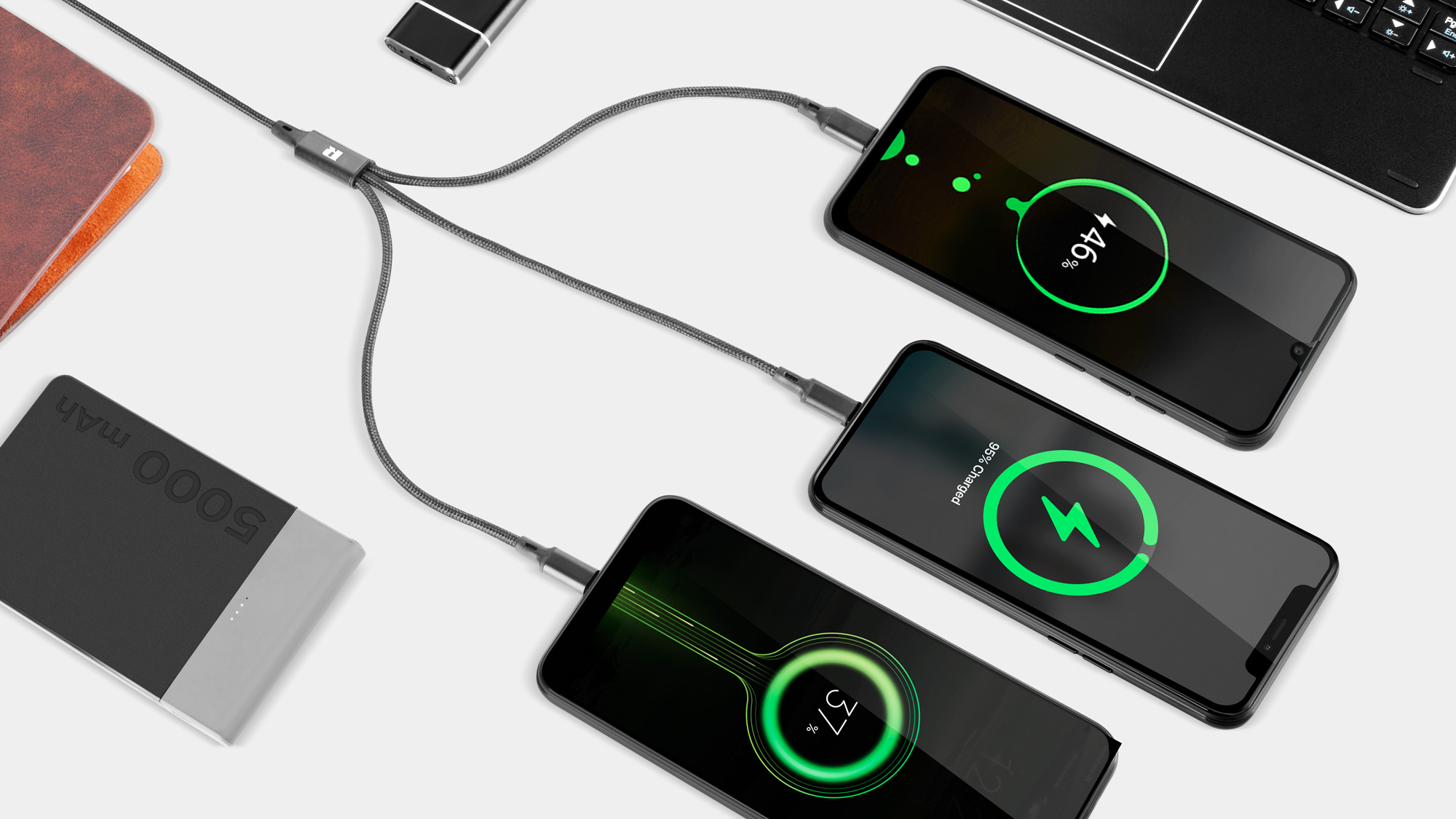 Maitinimo laidas usb 3in1 microusb, c tipo usb, 