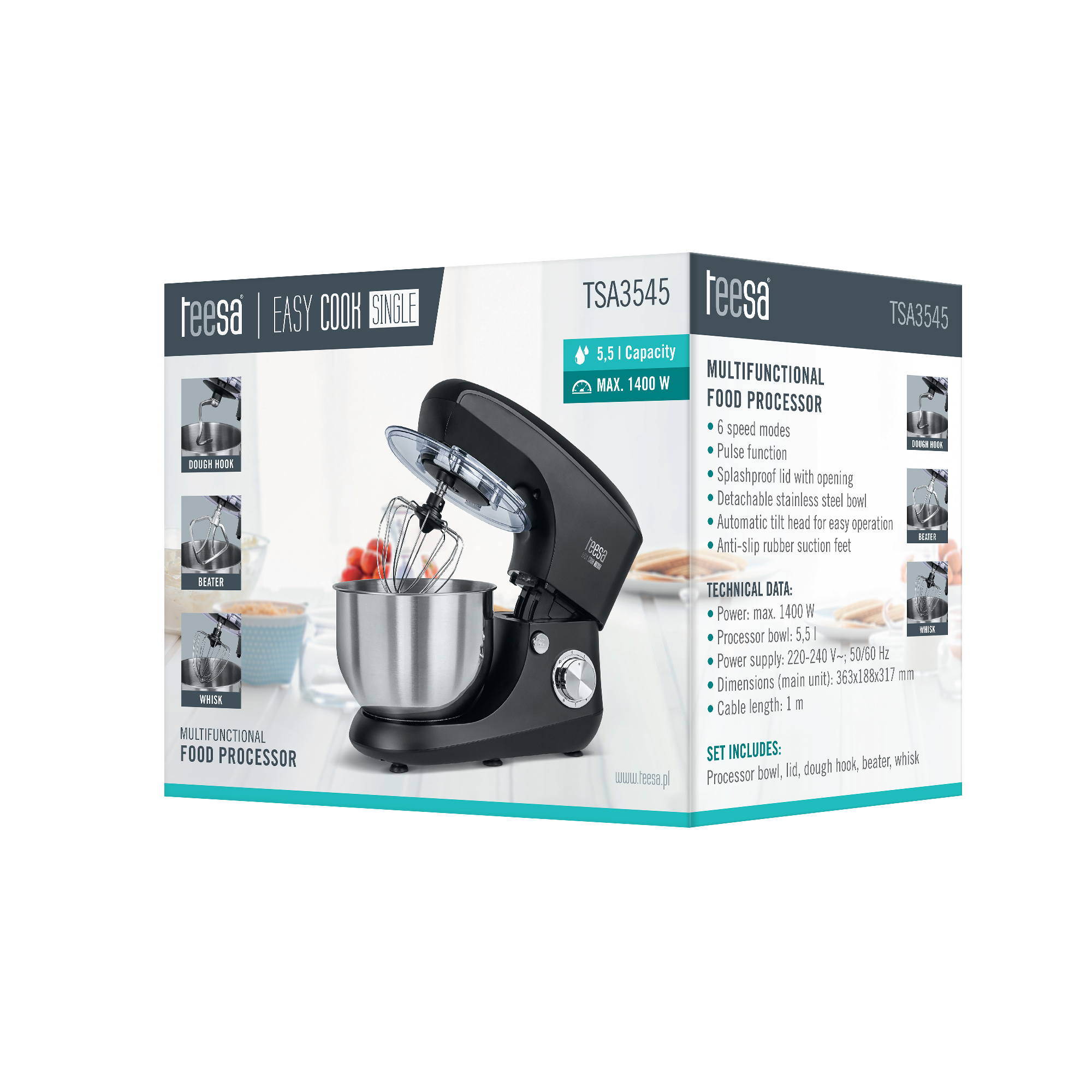Virtuvinis kombainas virtuvinis kombainas easy cook single black , 1400 w