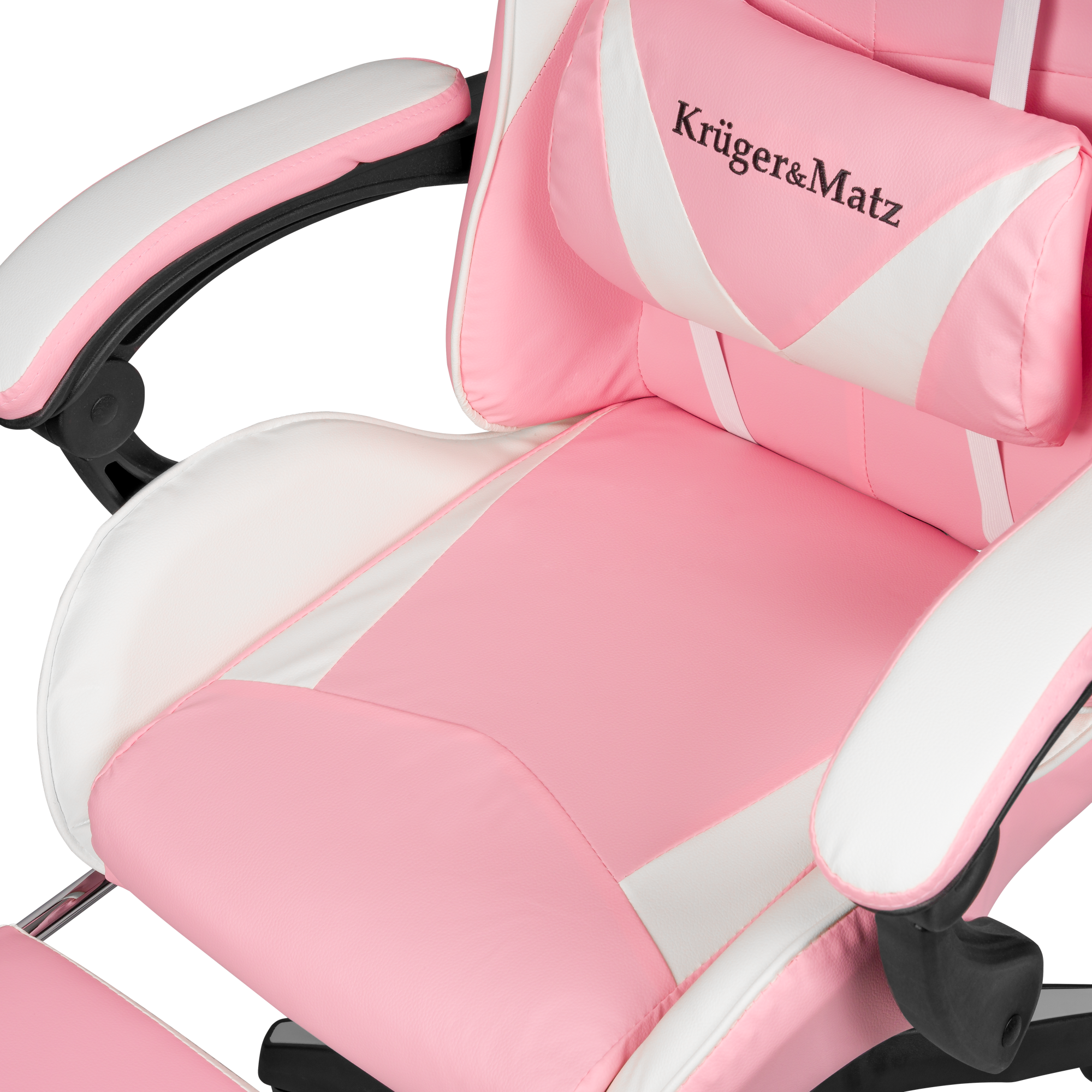 Kruger&matz gx-150 žaidimų kėdė, balta-rožinė