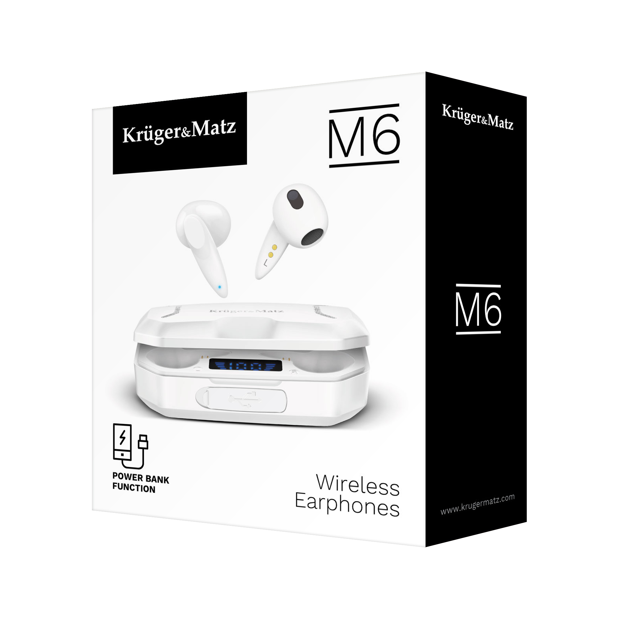 Belaidės ausinės - Kruger&matz m6 - balta spalva