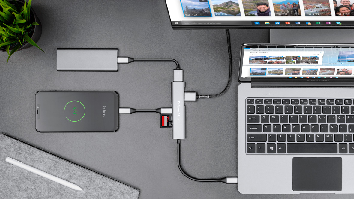 adapteris (šakotuvas) iš c tipo usb į hdmi/usb3.0/sd/microsd/c prievadą