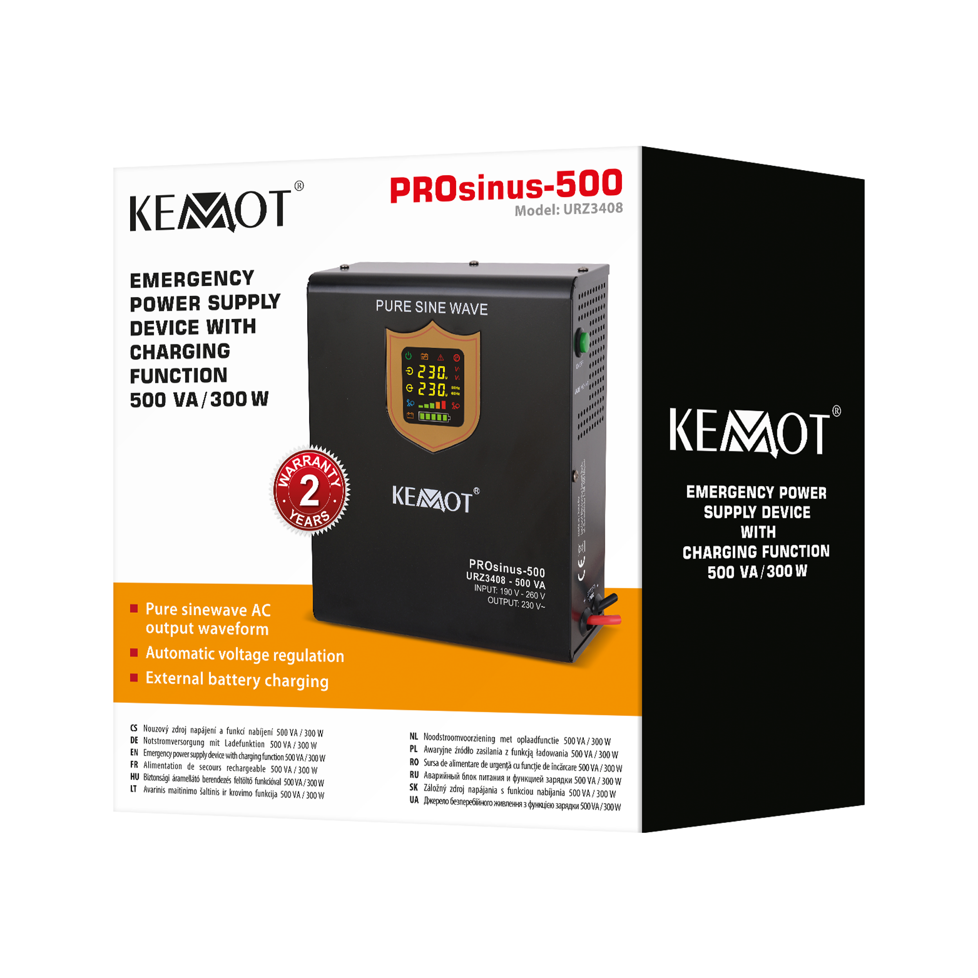 kemot prosinus-500 sieninis ups su grynosios sinusoidės inverteriu ir įkrovimo funkcija 12v 230v 500va/300w