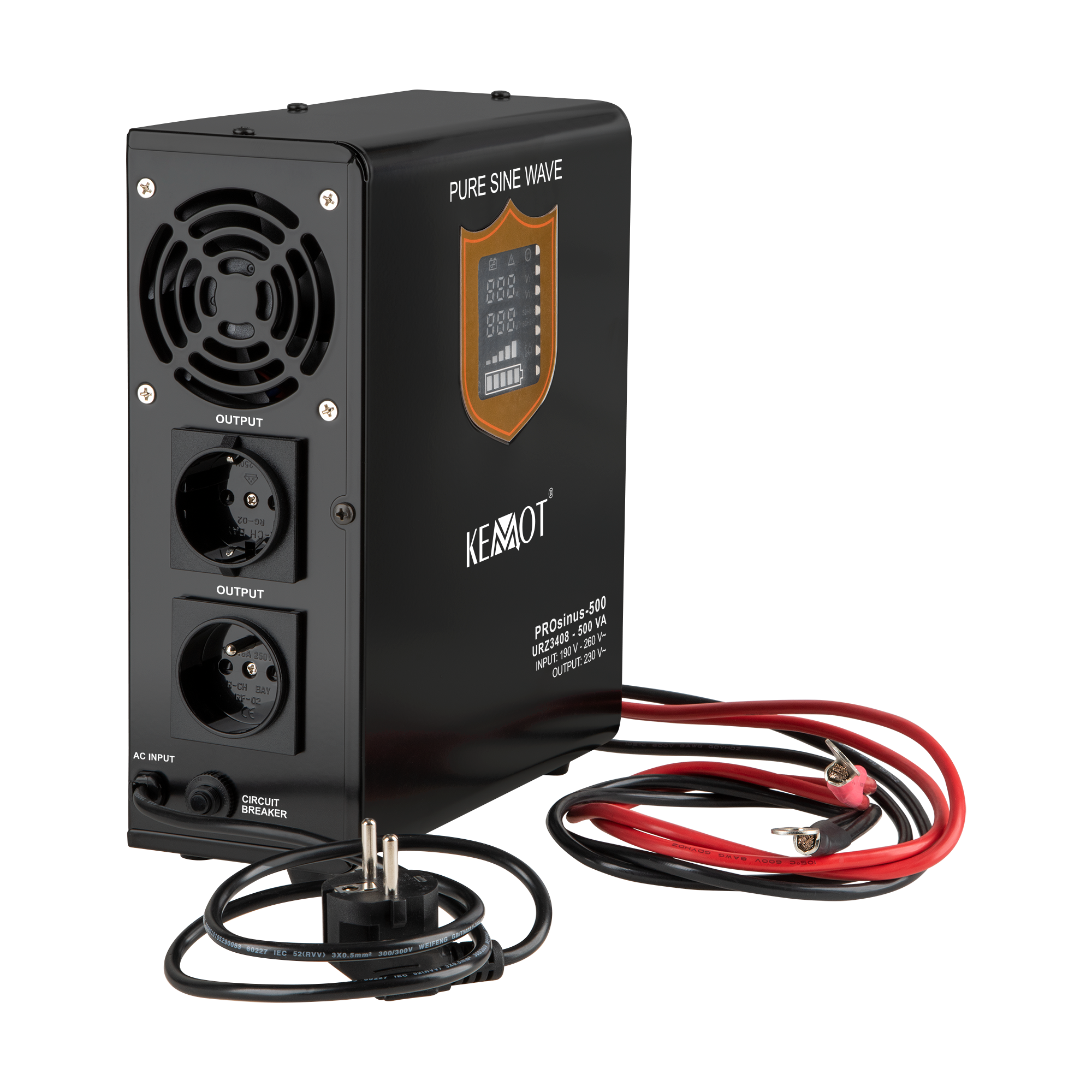 kemot prosinus-500 sieninis ups su grynosios sinusoidės inverteriu ir įkrovimo funkcija 12v 230v 500va/300w