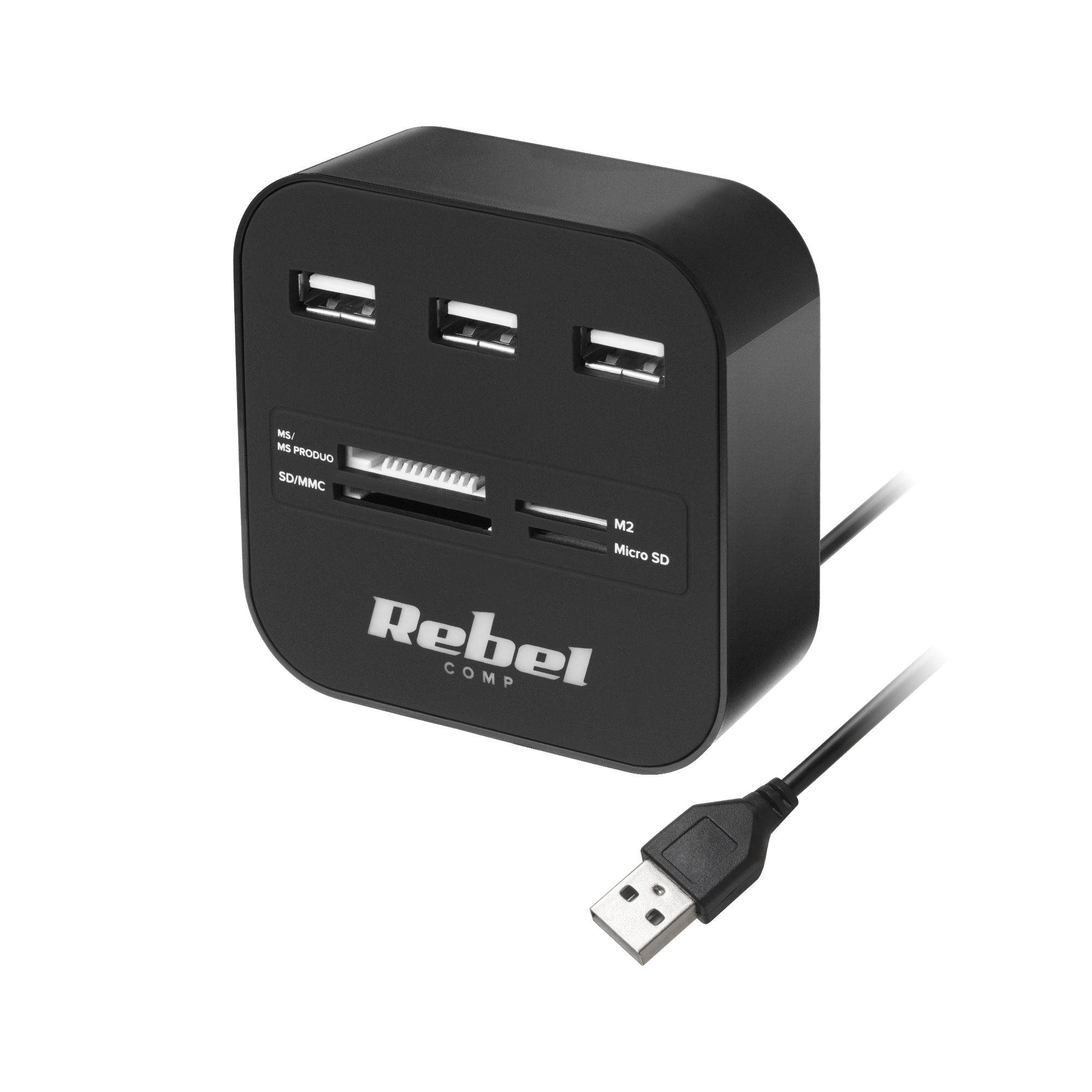 Usb 2.0 3 prievadų šakotuvas su atminties kortelių skaitytuvu