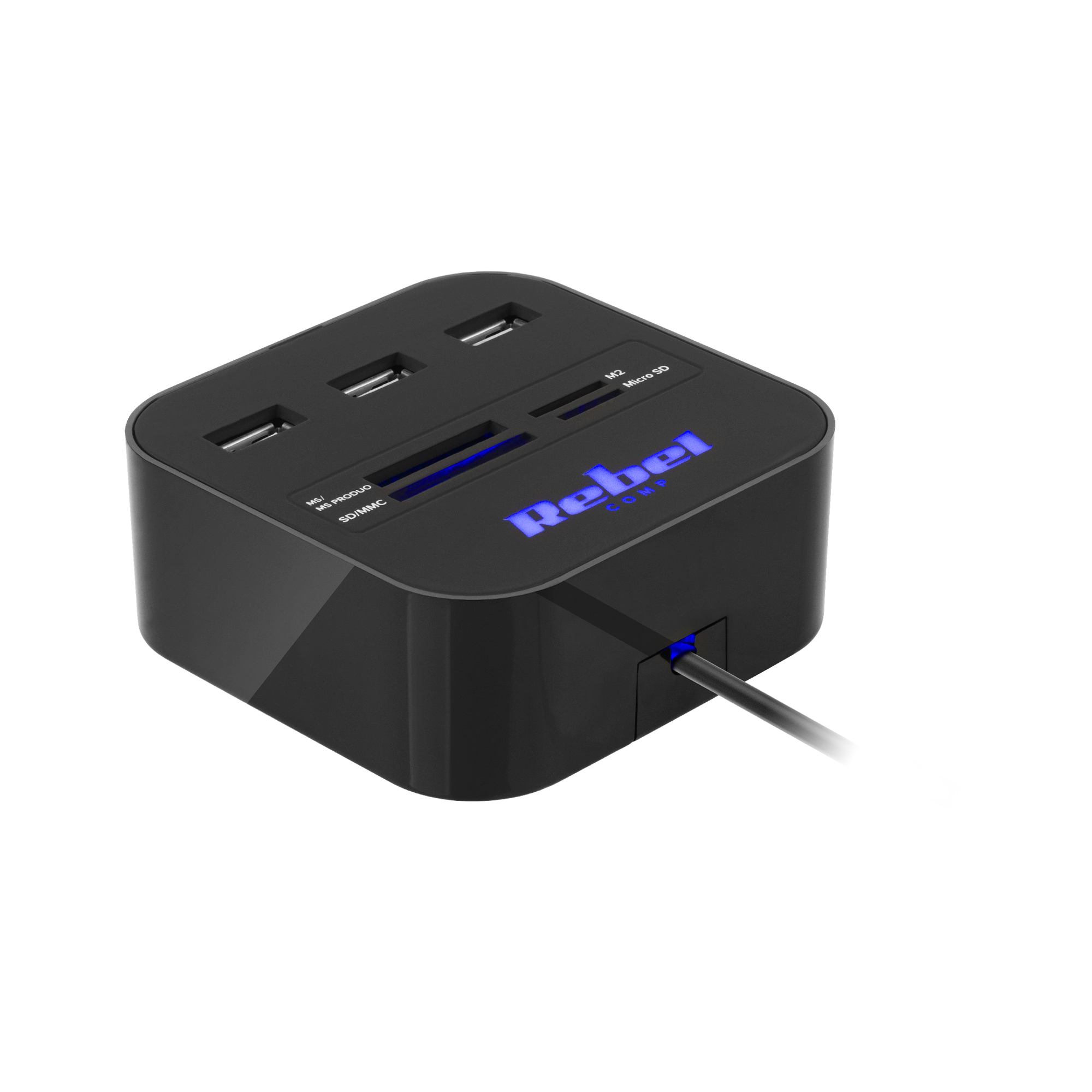 Usb 2.0 3 prievadų šakotuvas su atminties kortelių skaitytuvu