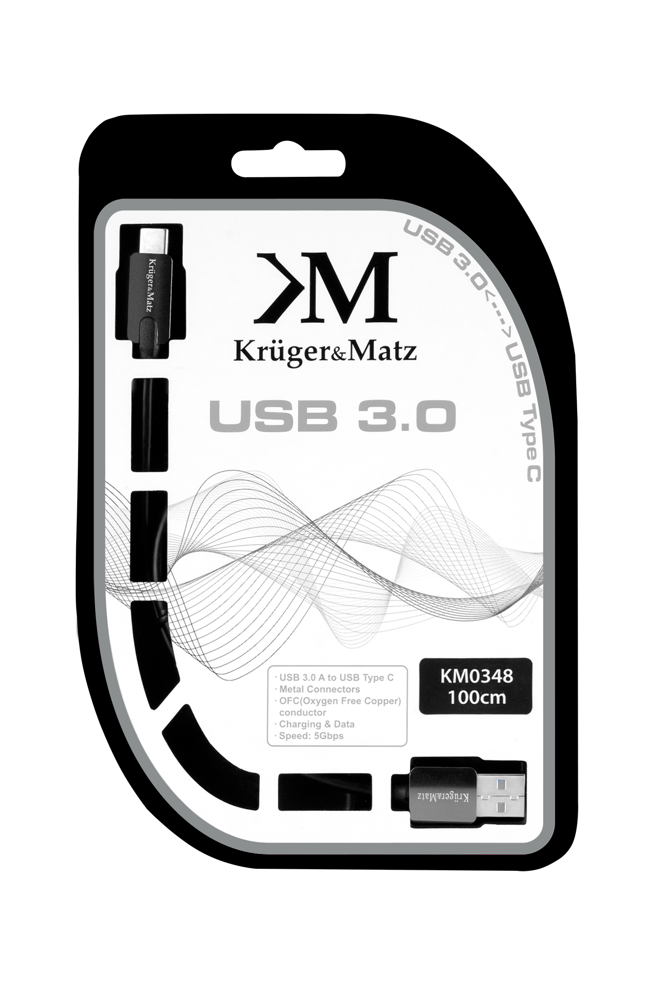 Usb kabelis 3.0 kištukas - c tipo kištukas 5 gbps 1 m kruger&matz