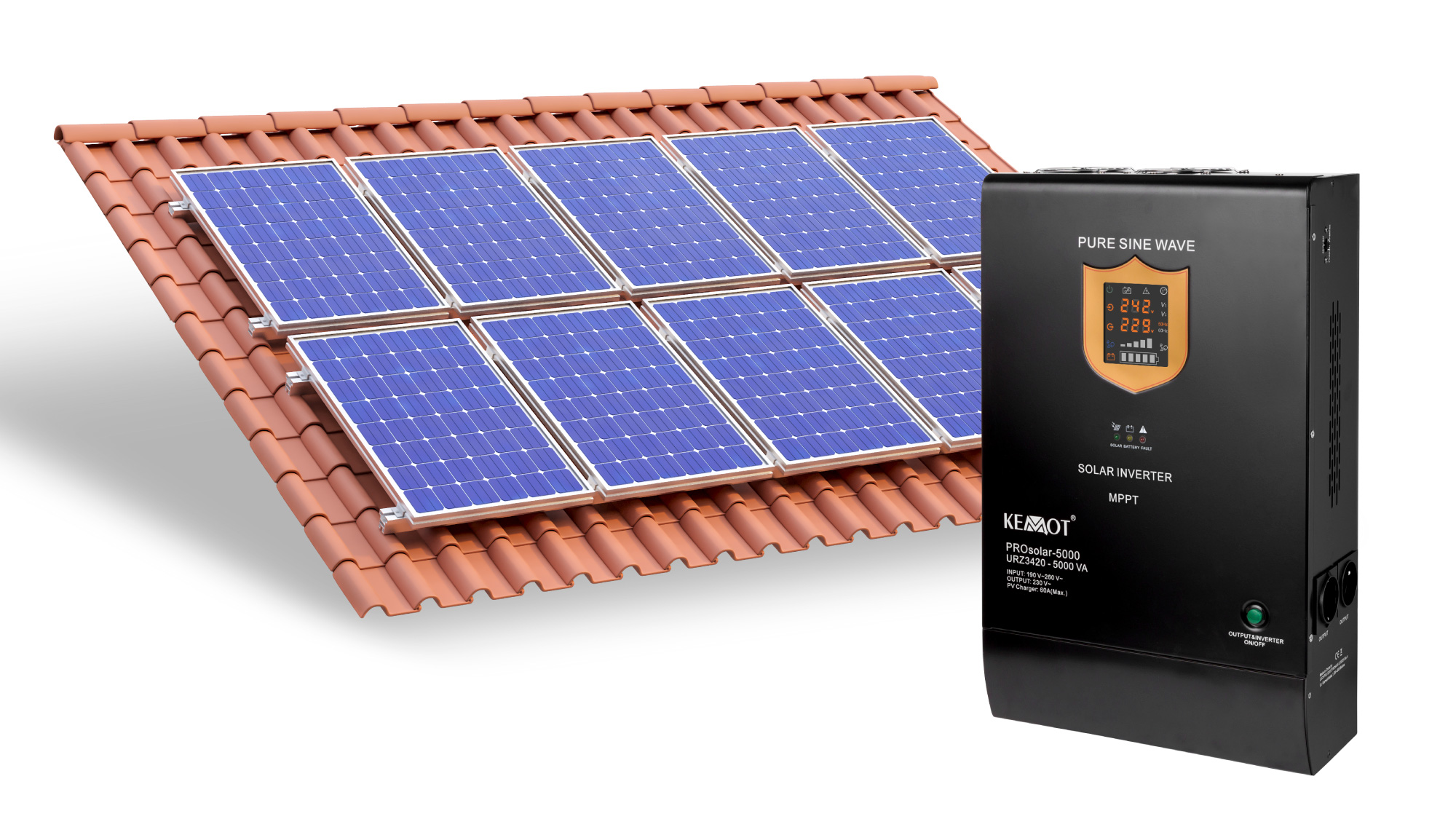 sieninis saulės inverteris ( inverteris ) kemot prosolar-5000 ( 48v 230v 5000va/3500w )