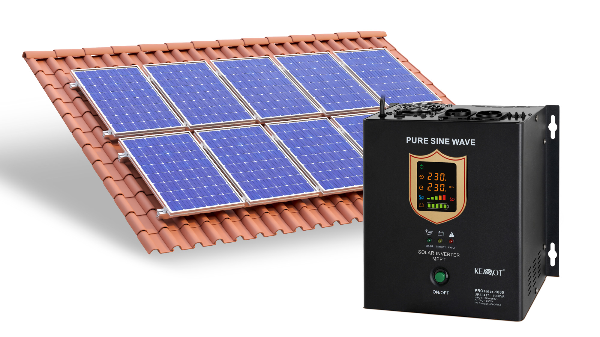 sieninis saulės energijos inverteris ( inverteris ) kemot prosolar-1000 ( 12v 230v 1000va/700w )