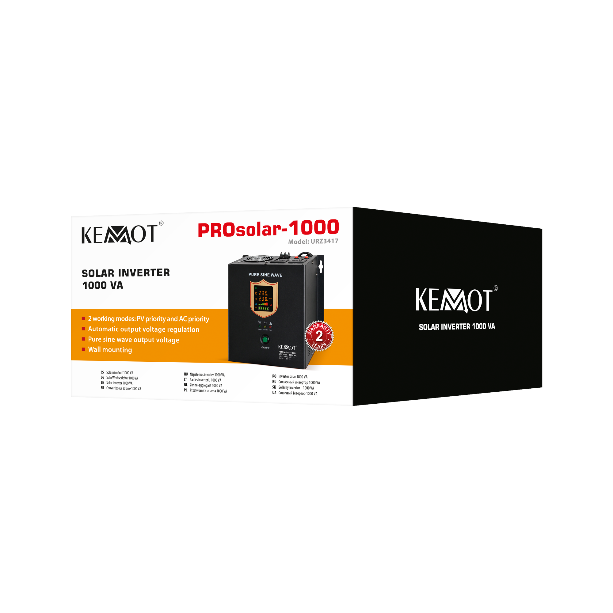 sieninis saulės energijos inverteris ( inverteris ) kemot prosolar-1000 ( 12v 230v 1000va/700w )