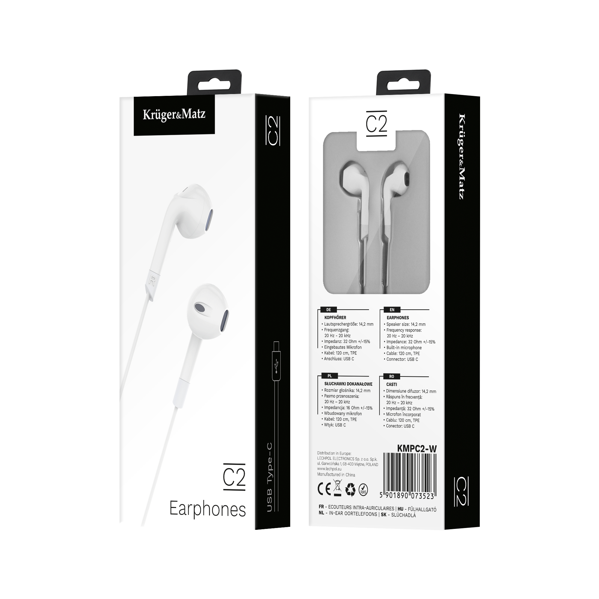 ausinės su mikrofonu su usb-c kruger&matz c2 baltos spalvos