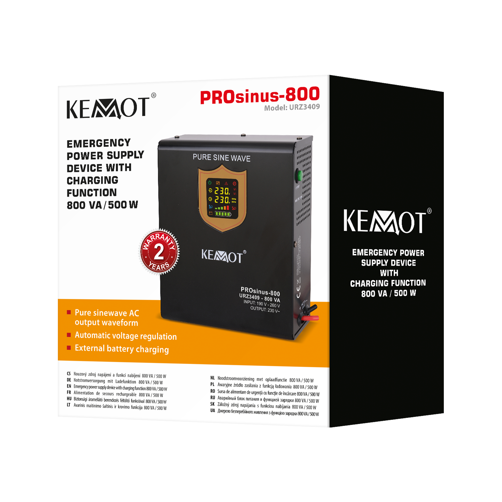 kemot prosinus-800 sieninis ups su grynosios sinusoidės inverteriu ir įkrovimo funkcija 12v 230v 800va/500w