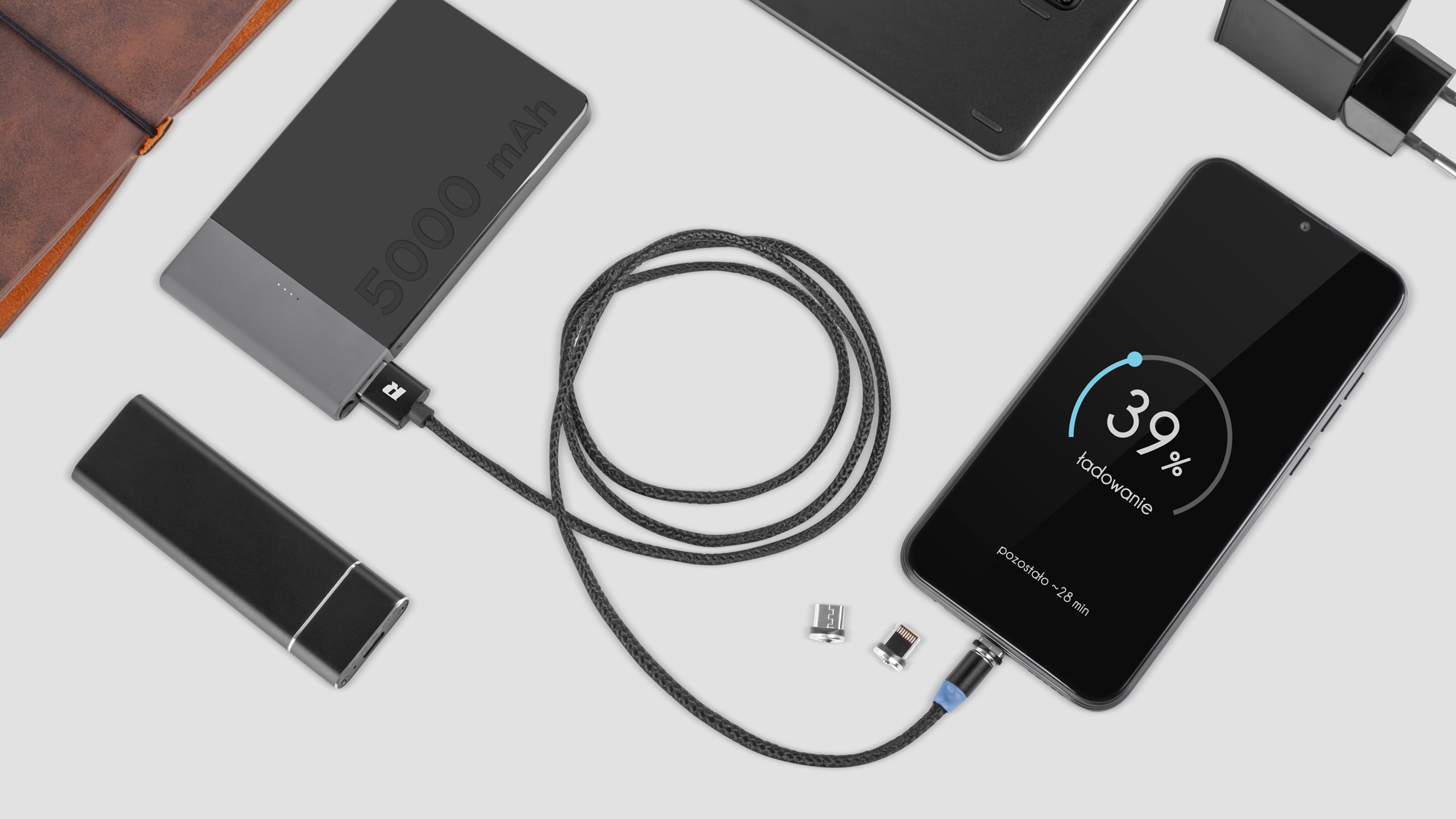 Maitinimo laidas magnetinis usb kabelis 3in1 microusb, c tipo usb, 
