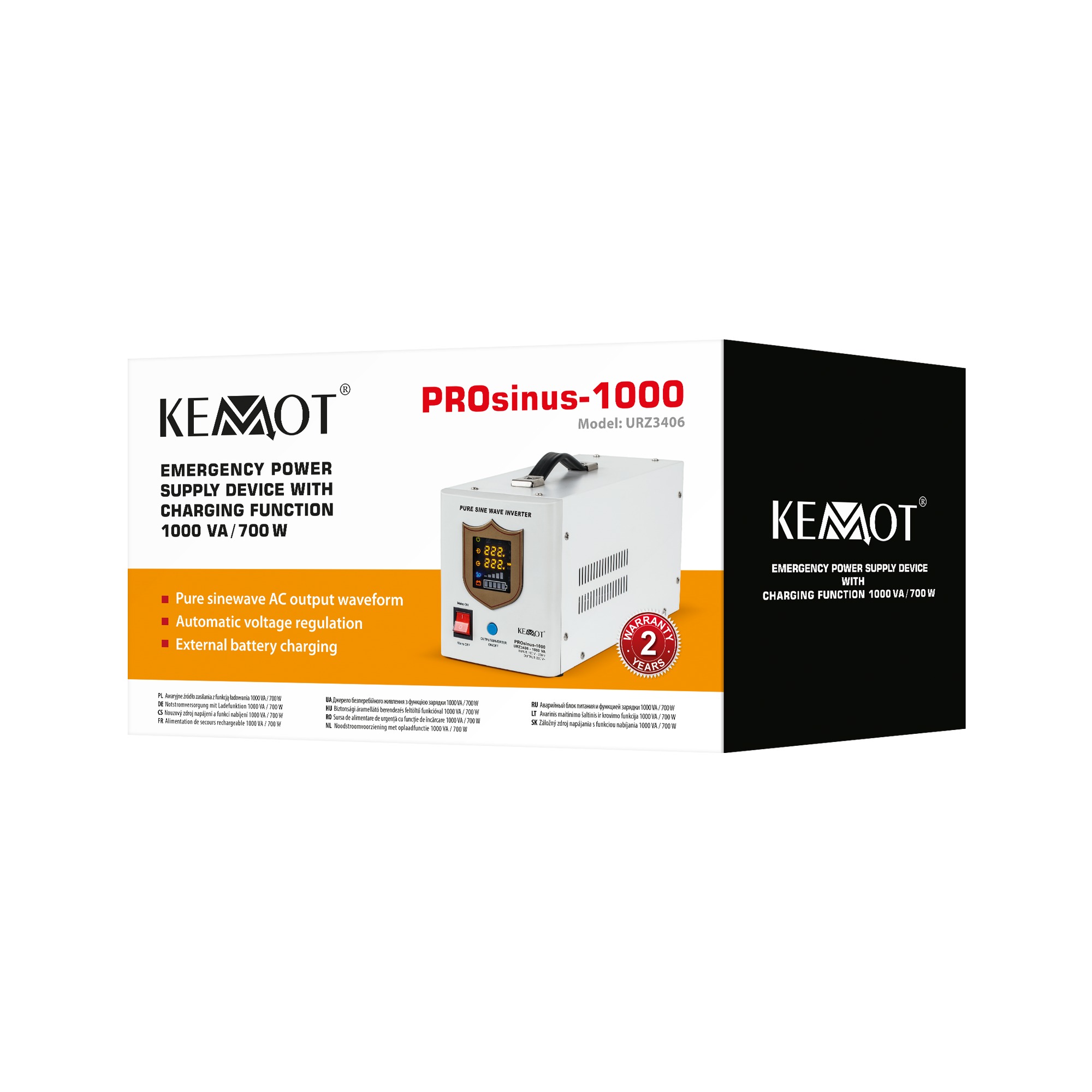 kemot ups prosinus-1000 grynos sinusoidės bangos inverteris su įkrovimo funkcija 12v 230v 1000va/700w