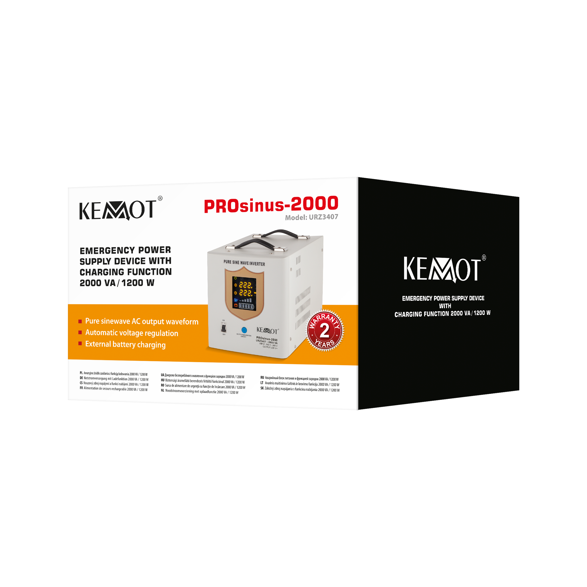 kemot prosinus-2000 avarinis maitinimo šaltinis su grynos sinusoidės bangos inverteriu ir įkrovimo funkcija 12v 230v 2000va/1200w