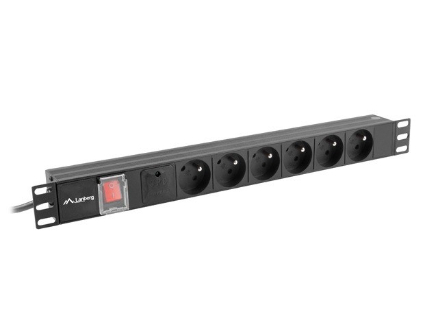 Lanberg power strip pdu rack 19 colių (1u, 16a, 6x 230v pl, 2m), native