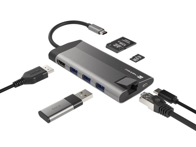 Natec fowler plus usb-c->hub usb 3.0 3x hdmi 4k
