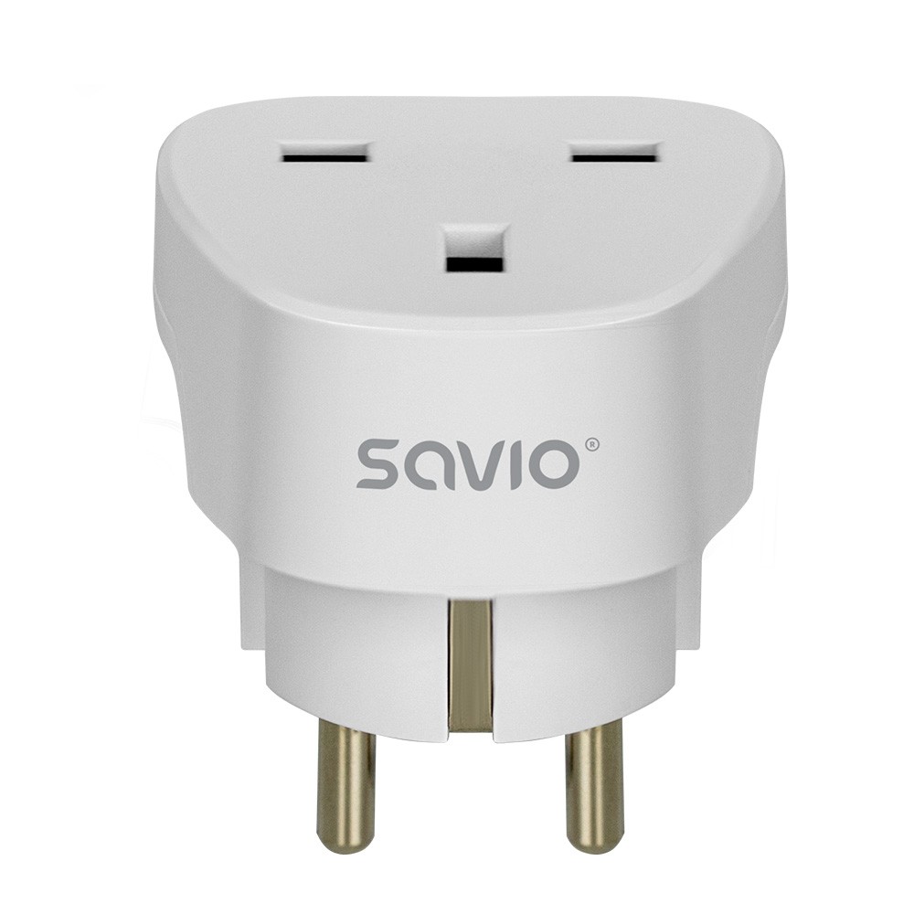 Universalus kelioninis adapteris, uk lizdas į eu kištuką, savio ap-02, baltas, įžemintas, 3250w, kompaktiškas dydis