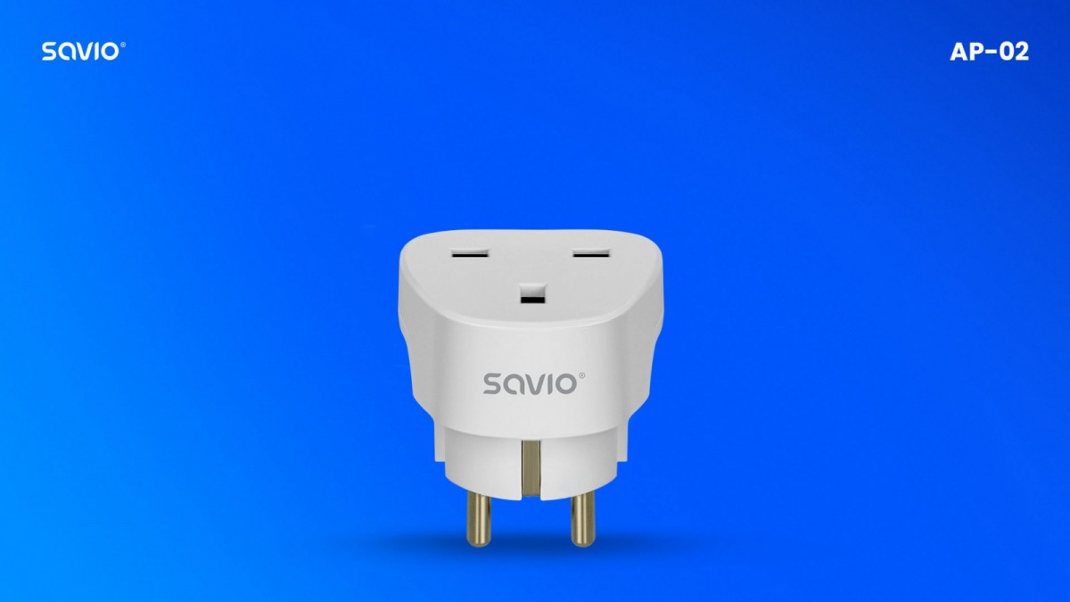 Universalus kelioninis adapteris, uk lizdas į eu kištuką, savio ap-02, baltas, įžemintas, 3250w, kompaktiškas dydis