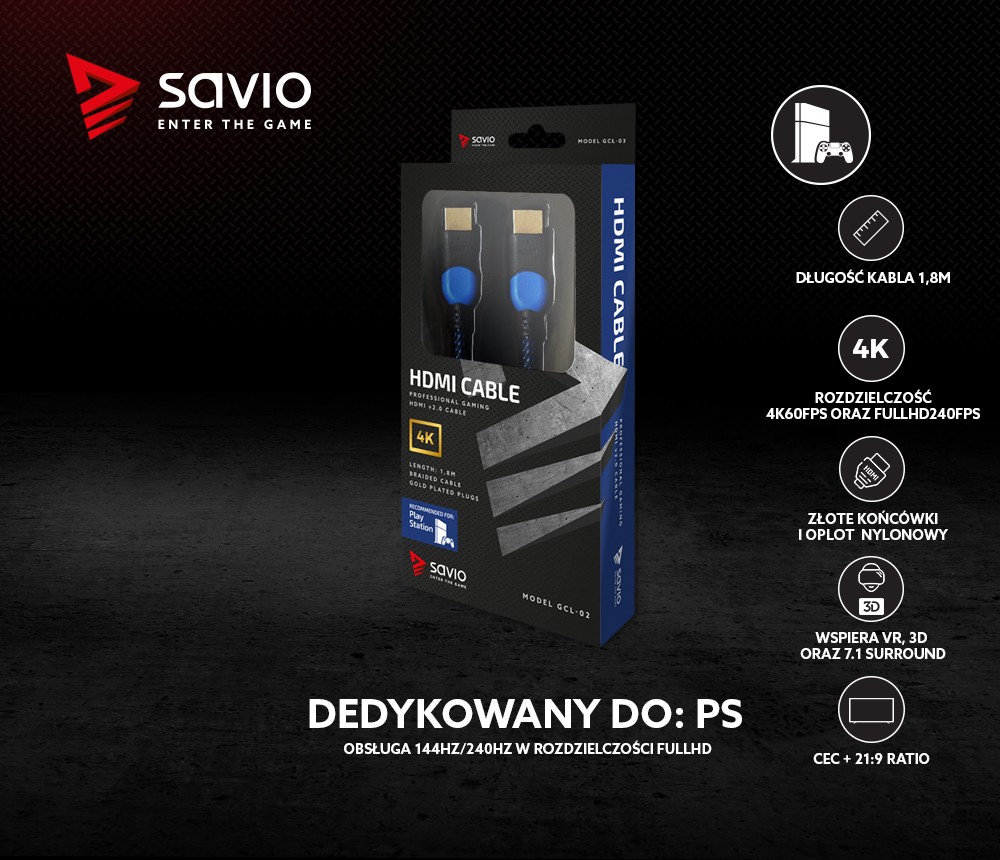 Hdmi laidas savio gcl-02