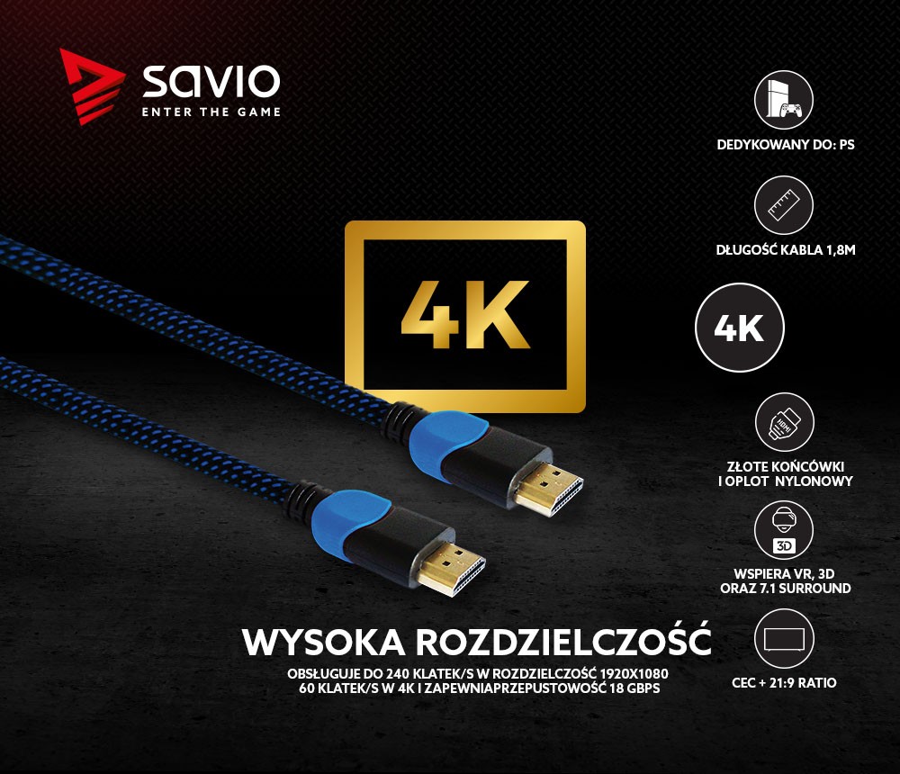 Hdmi laidas savio gcl-02