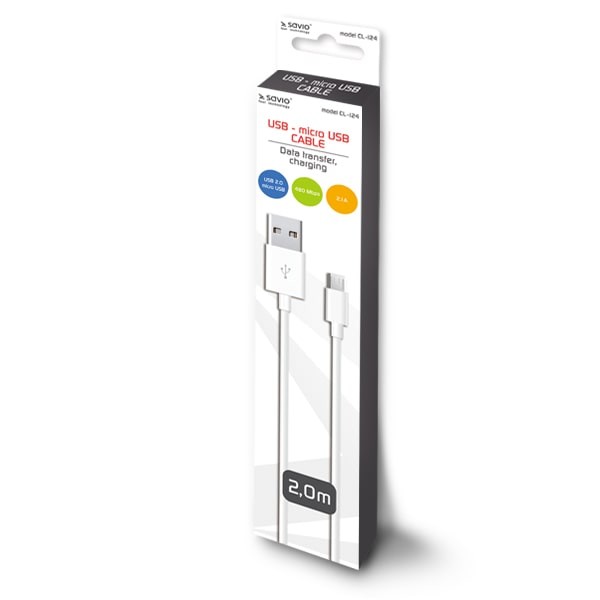 Maitinimo laidas savio cl-124, usb-a/micro usb, 2 m