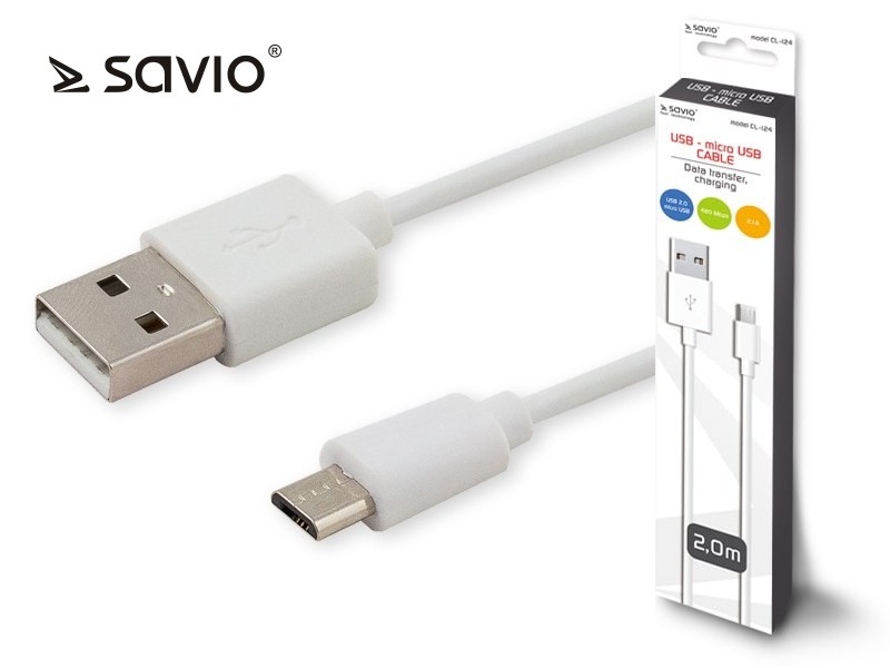 Maitinimo laidas savio cl-124, usb-a/micro usb, 2 m