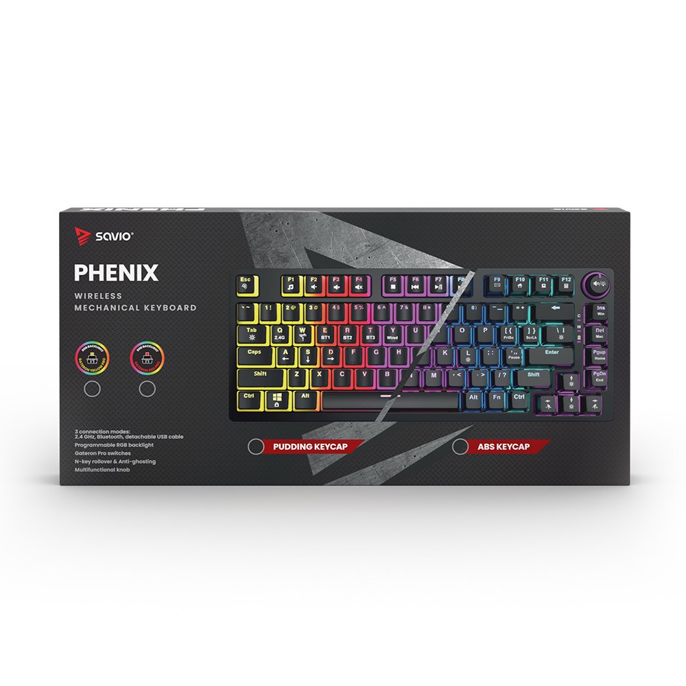 Savio phenix belaidė mechaninė klaviatūra, gateron yellow pro, abs