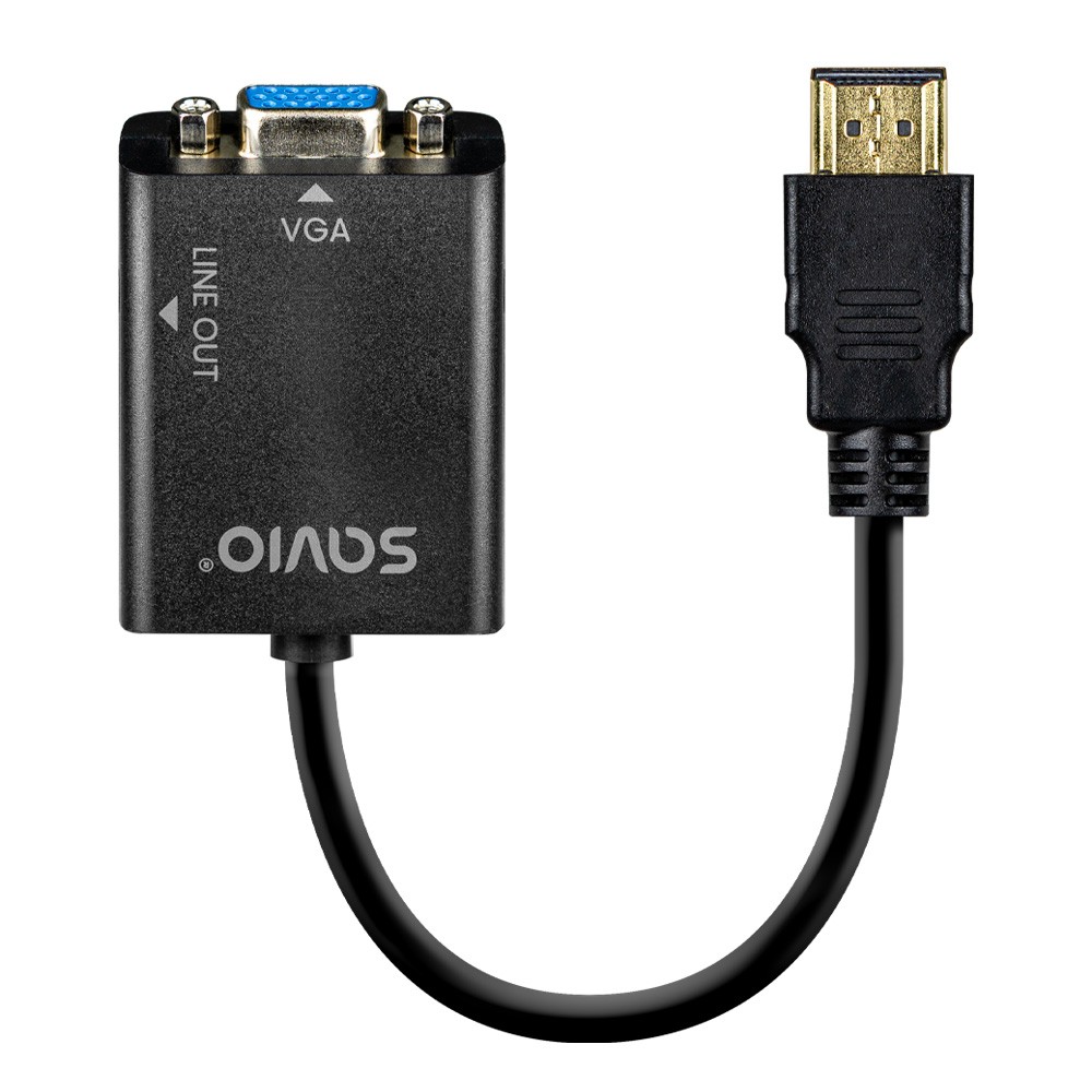 Hdmi į vga adapteris su garsu ak-76, maksimali raiška iki 1080p, be išorinio maitinimo, su pridedamu 3 mm audio kabeliu
