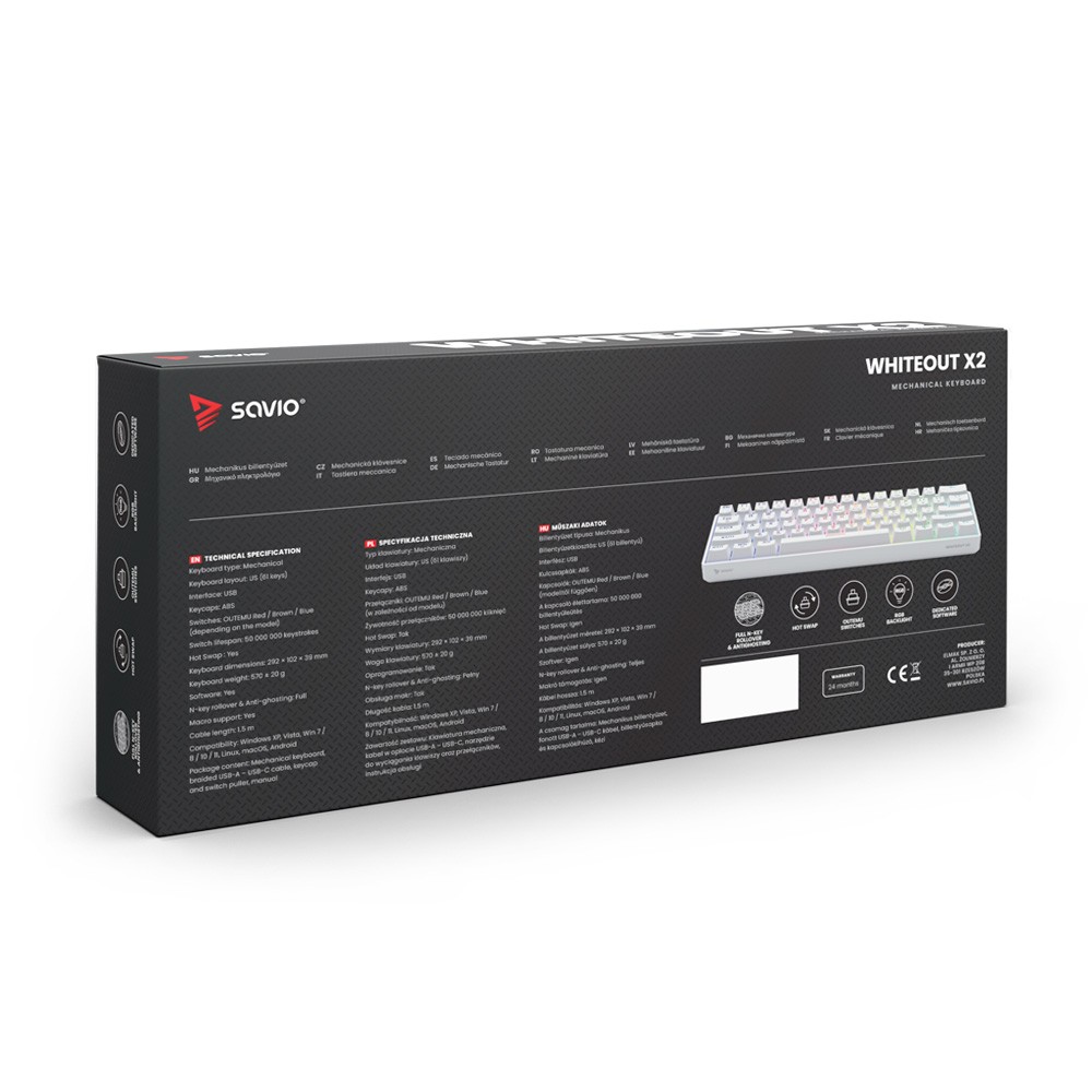 Klaviatūra savio mechanical whiteout x2 outemu red