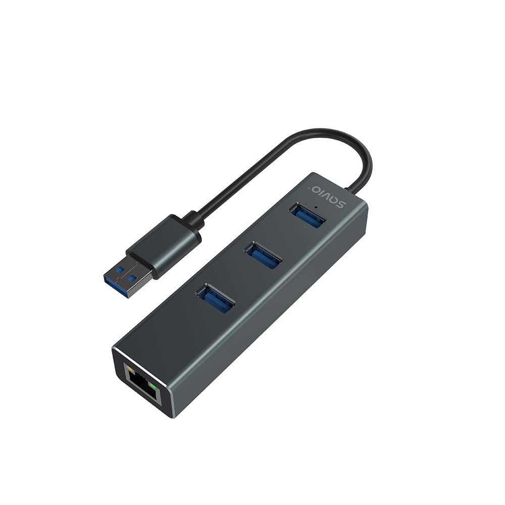 Savio 3-port usb-a 3.1 gen 1 rj-45 gigabit ethernet
