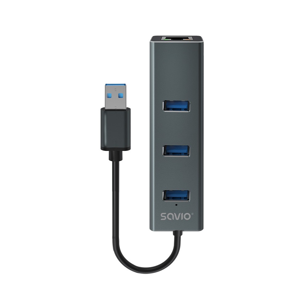 Savio 3-port usb-a 3.1 gen 1 rj-45 gigabit ethernet