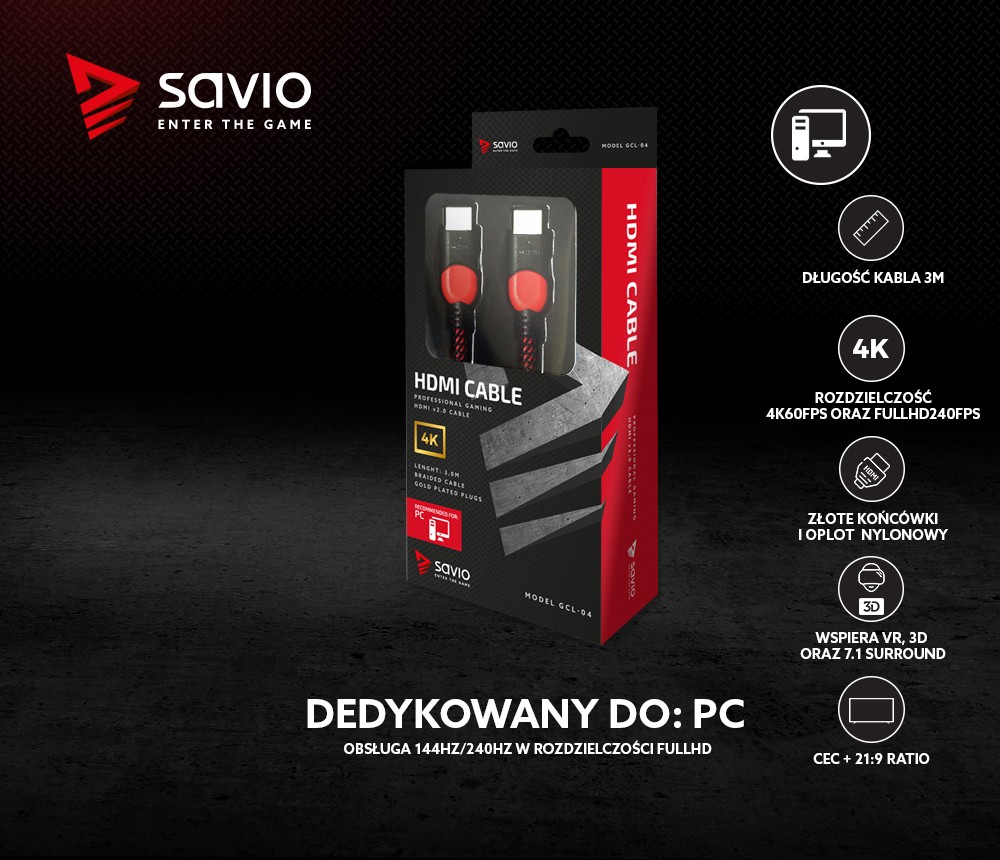 Hdmi laidas savio gcl-04